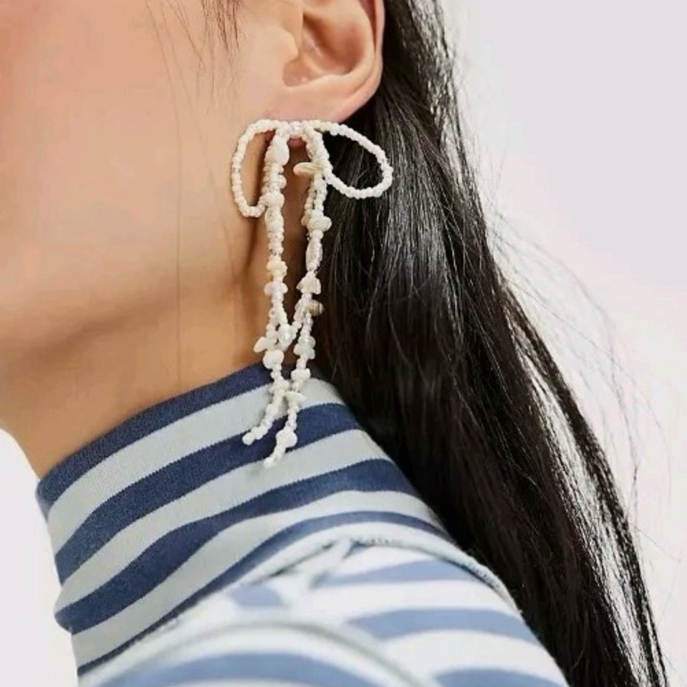 Free People Say You Love Me Bow Shell Earrings NWT